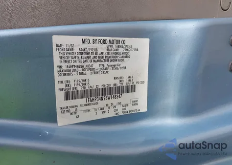 2008 Ford Focus S z USA, uszkodzony, nr VIN 1FAHP34N28W148347